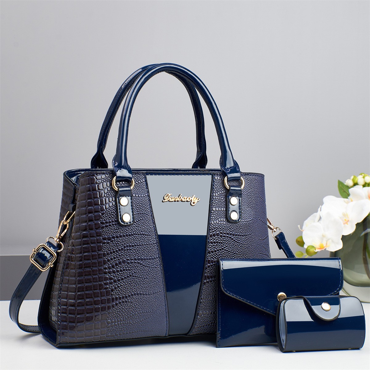 Bolso de mujer Taizhou bolso de mano bolso de mano bolso de tres piezas de comercio exterior de un solo hombro con patrón de cocodrilo