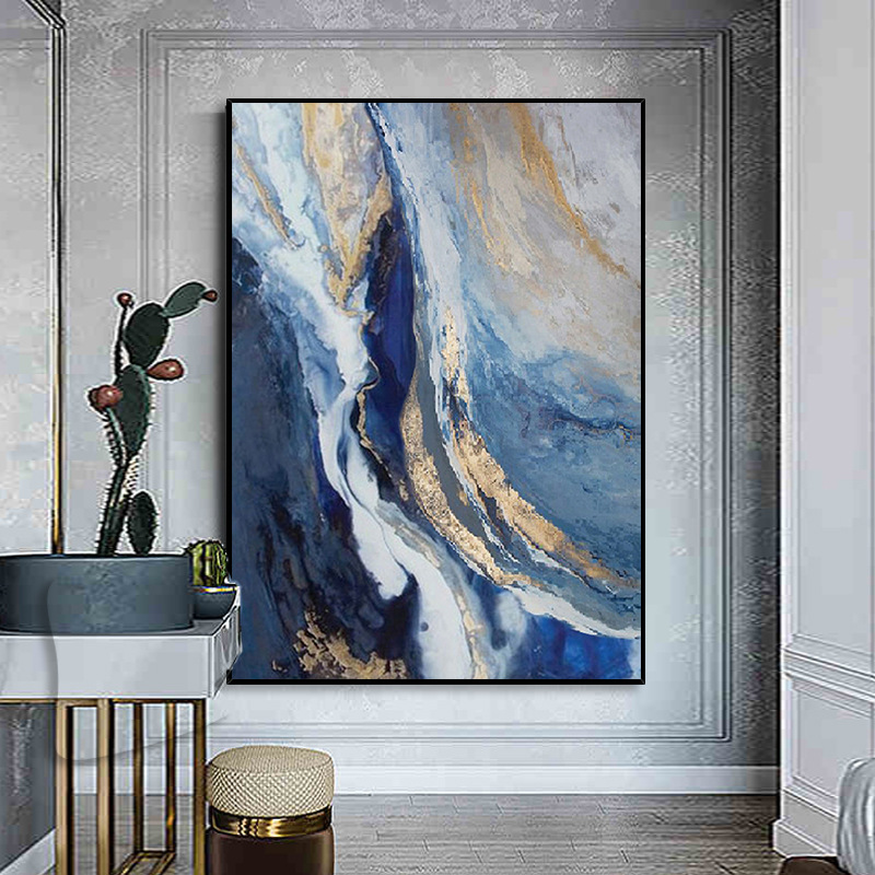 Pure Hand-painted Oil Painting Porch Background Wall Decoration Painting Vast Sea Of Clouds Light Luxury Gold Foil Living Room Sofa Background Wall Hanging Painting