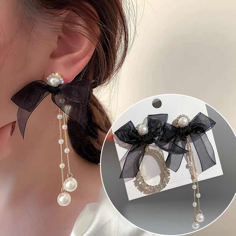 Retro Bow Chiffon Silk Yarn Ribbon Earrings Wholesale Nihaojewelry display picture 8