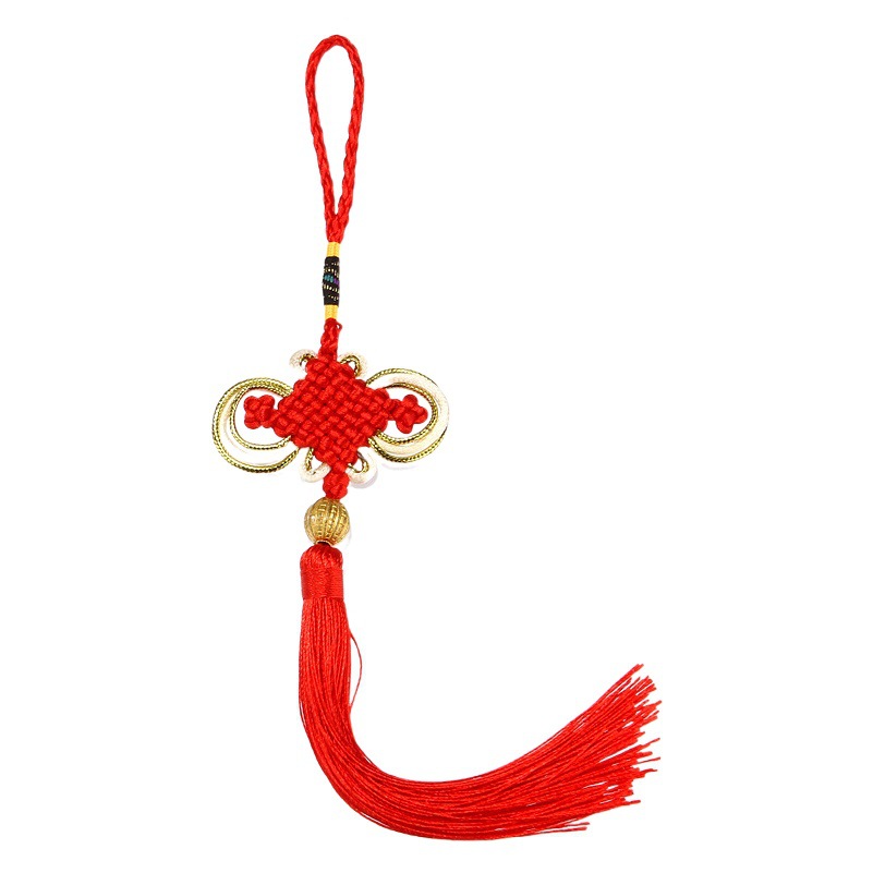 Chinese Knot Small Pendant, Gold Edge Knot Beaded Pendant, Eight-Plate Rich Knot Pendant, Vertical Tassel Finished Pendant Wholesale