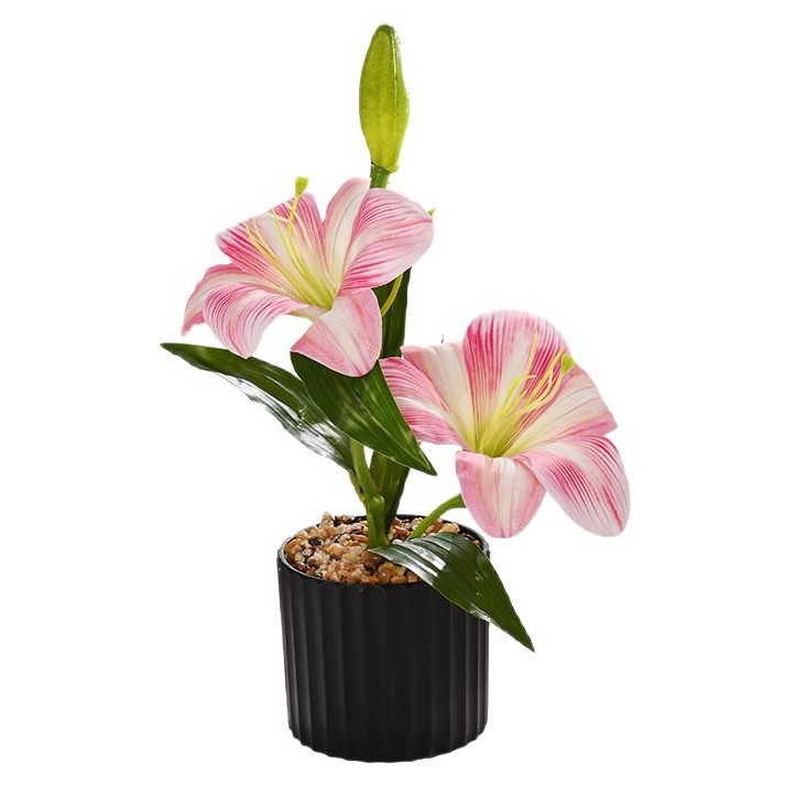Flores falsas de tres cabezas sensación de lirio pequeño bonsai simulación flor de moda decoración creativa plantación verde artificial simulación maceta image 6