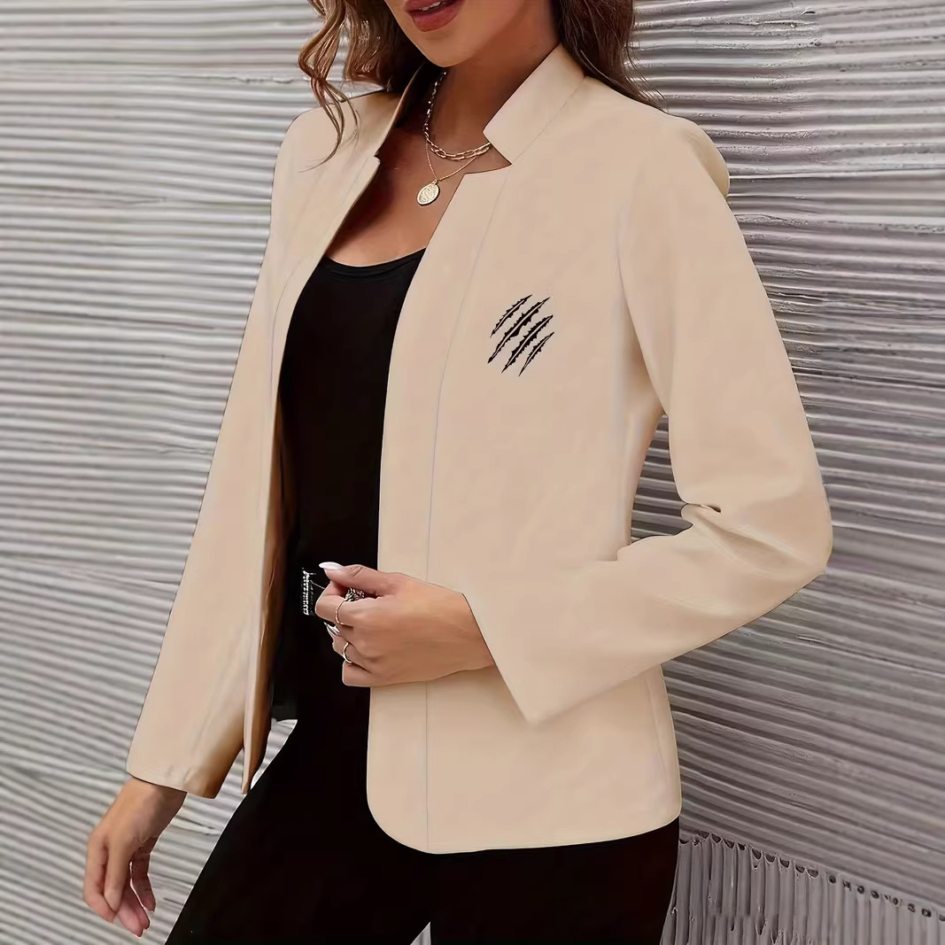 Women's Slim Fit Long Sleeve Cardigan Blazer European American Style Casual Autumn Fashion Print Coat 9001_ecoleips.com