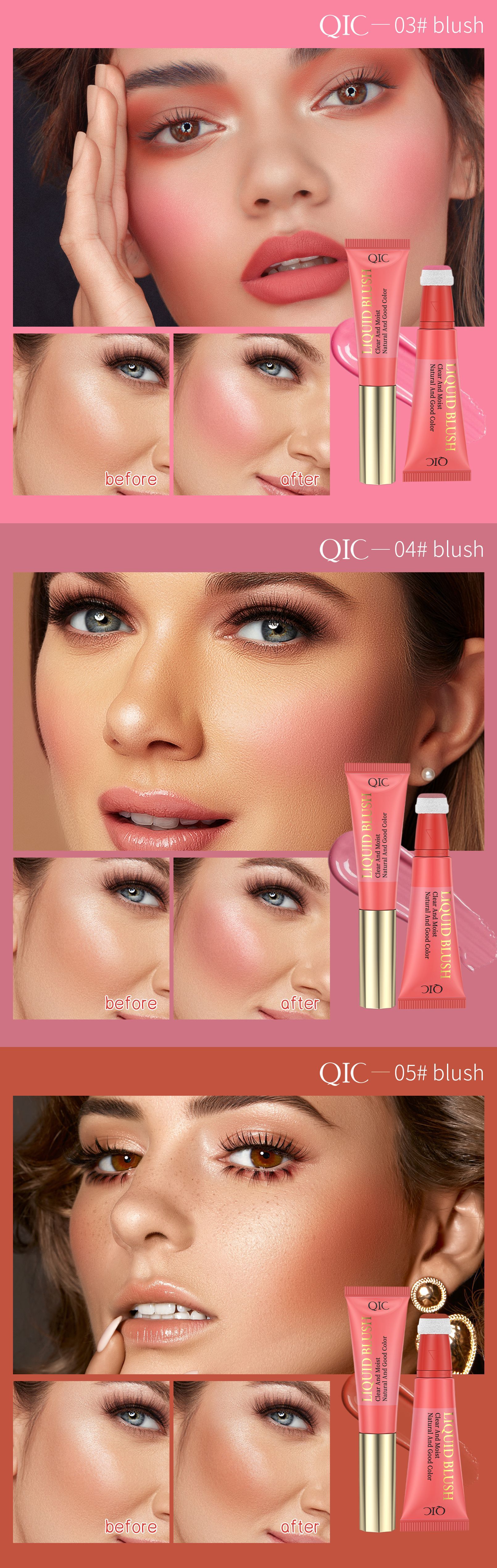 QIC Qini CAI Sponge Blush for Head, Lip and Cheek, Hydrating, Easy to Spread, Smooth and Long-lasting Liquid Blush Application Scenario