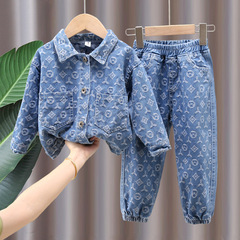 1028 Boys Spring and Autumn Clothing Set 2023 Small and Medium-sized Children's Spring Clothing Boys Baby Handsome Casual Denim Two-piece Trendy Set