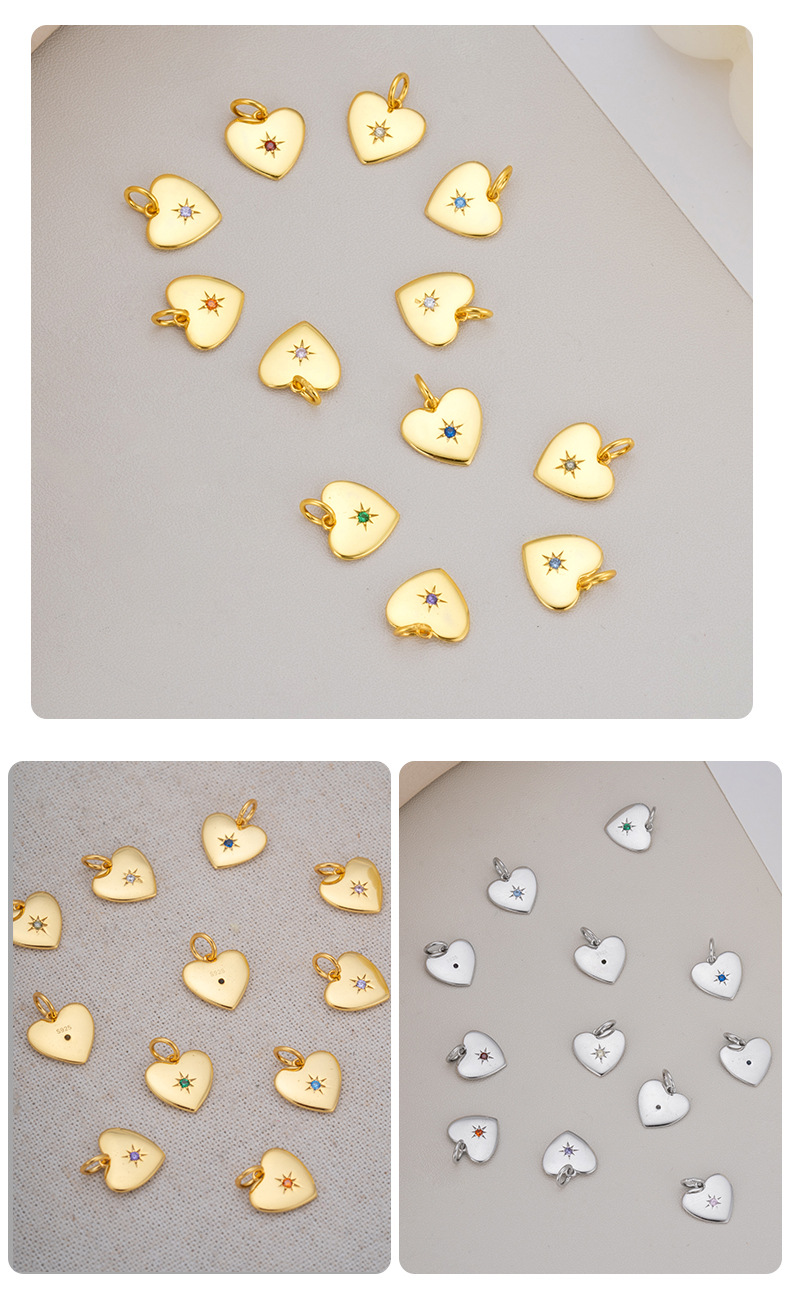 Zircon Inlay Material 1 Piece 10.8*13mm 925 Sterling Silver Zircon Heart Shape Pendant