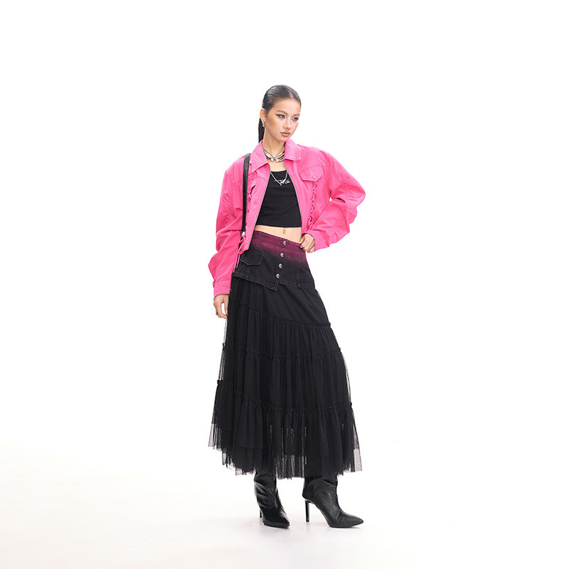 Togu Punk Dark Style Patchwork Denim Mesh Skirt Cake Skirt Early Autumn Women's Fashion Spicy Girl High-Waisted Half Skirt Togu Punk Dark Style Patchwork Denim Mesh Skirt Cake Skirt Early Autumn Women's Fashion Spicy Girl High-Waisted Half Skirt