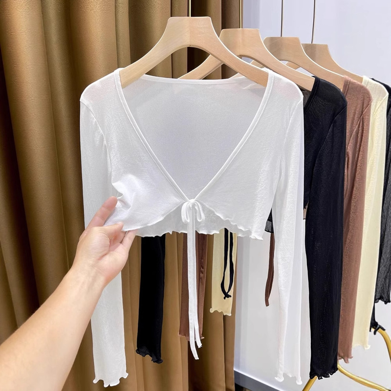 女性用メッシュベストトップス、夏用薄手、スカート、サスペンダー、ショール、長袖ショートカーディガン、空調シャツ|undefined