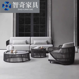 户外沙发创意藤编庭院酒店花园露天别墅室内休闲藤桌椅组合家具