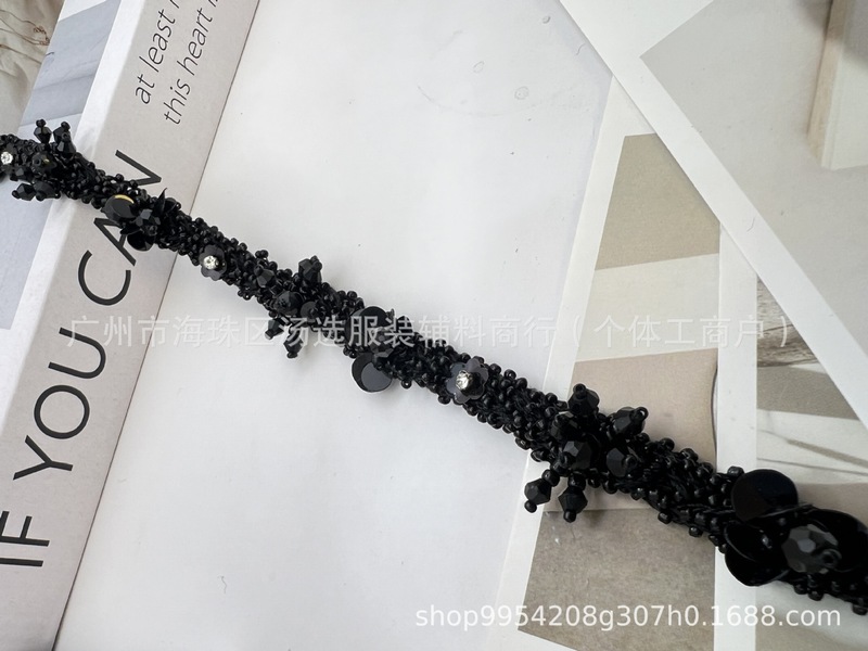 跨境手工编珠加珠片水晶钻花边织带小香服装领口袖口装饰辅料|undefined