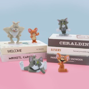 Cartoon Cute Pvc Five Cats and Mice 2 Jerry Cake Baking Desktop Hand-Made Decorative Ornaments Wholesale