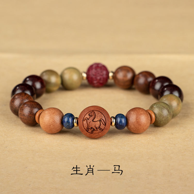 Estilo chino doce Zodiaco verde sándalo pulsera mujer dragón Zodiaco pulsera cinabrio suerte cuentas pareja pulsera