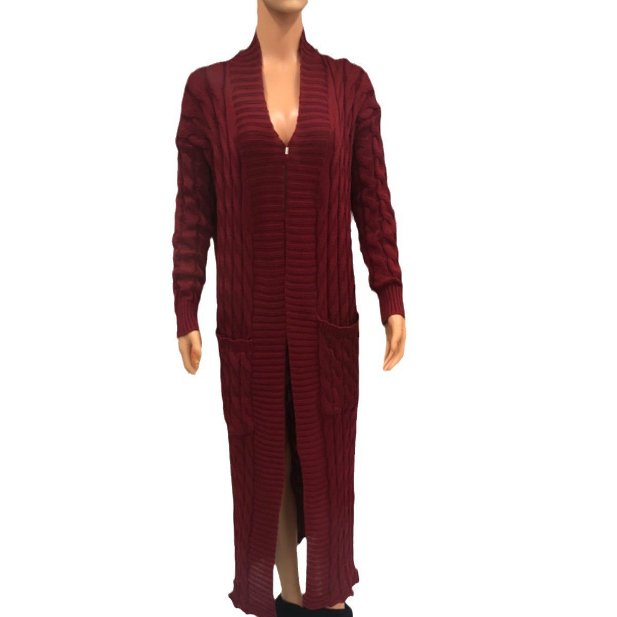 2025 nuevo otoño e invierno Amazon ropa de mujer europea y americana moda bolsillo cárdigan casual suéter de manga larga largo color sólido exterior