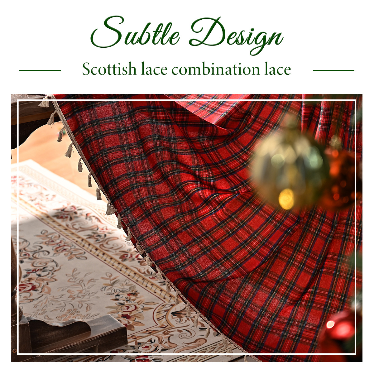 Transfronterizo escocés rascadas cortinas de encaje cortinas navideñas americanas cortinas retrógradas cortinas de cuadros rojos