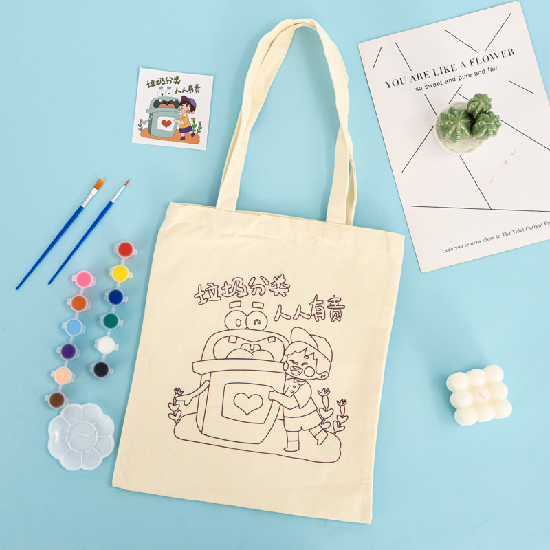 子供の DIY 落書きキャンバスバッグ在庫卸売学生夏の興味クラス手描きキャンバスバッグのカスタマイズ|undefined