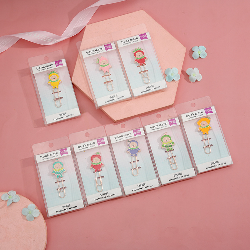 小清新卡通水果小人回形針可愛金屬書籤辦公學生文具曲別針批發