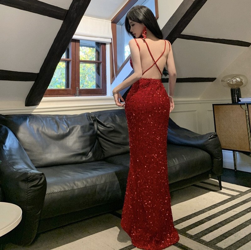 Birthday Engagement Evening Dress Classy Accessible Luxury Red Toast Dressing Gown Bride Banquet Sexy Suspender Dress