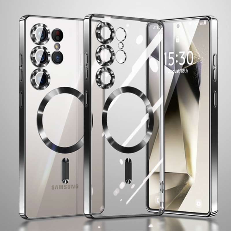 Suitable for Samsung S26Ultra Phone Case S24Fe Transparent Magnetic Suction S25Edge Electroplating A37 Full Coverage Lens A16