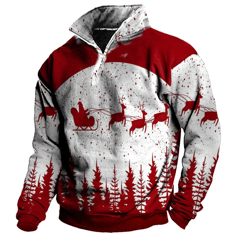 Comercio exterior transfronterizo europeo y americano Otoño e Invierno nuevos hombres pecho abierto cuello alto impresión 3D cuello alto cremallera Polo camisa