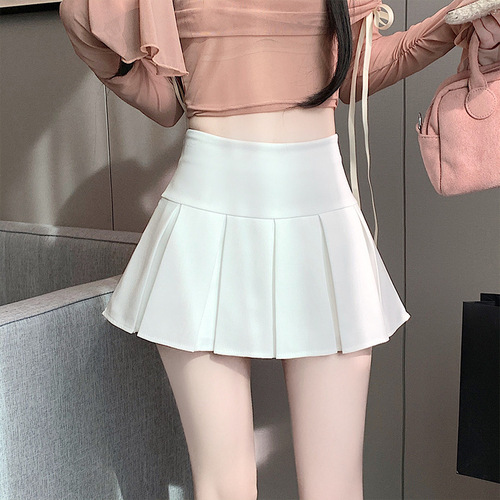 Gray pleated short skirt for women in spring and summer 2025 small person with high waist slim a-line suit covering hips and hips skirt