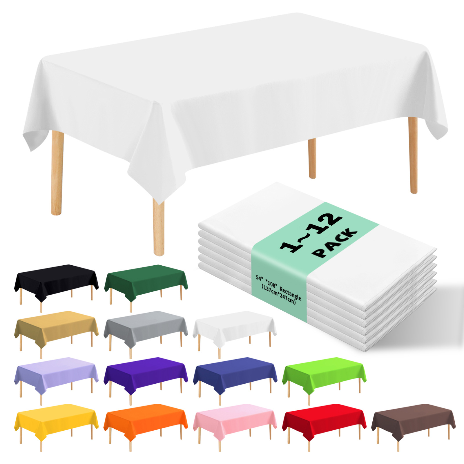 Mantel desechable transfronterizo de color liso, mantel impermeable de plástico PEVA engrosado para hoteles y fiestas de cumpleaños, venta al por mayor en stock.