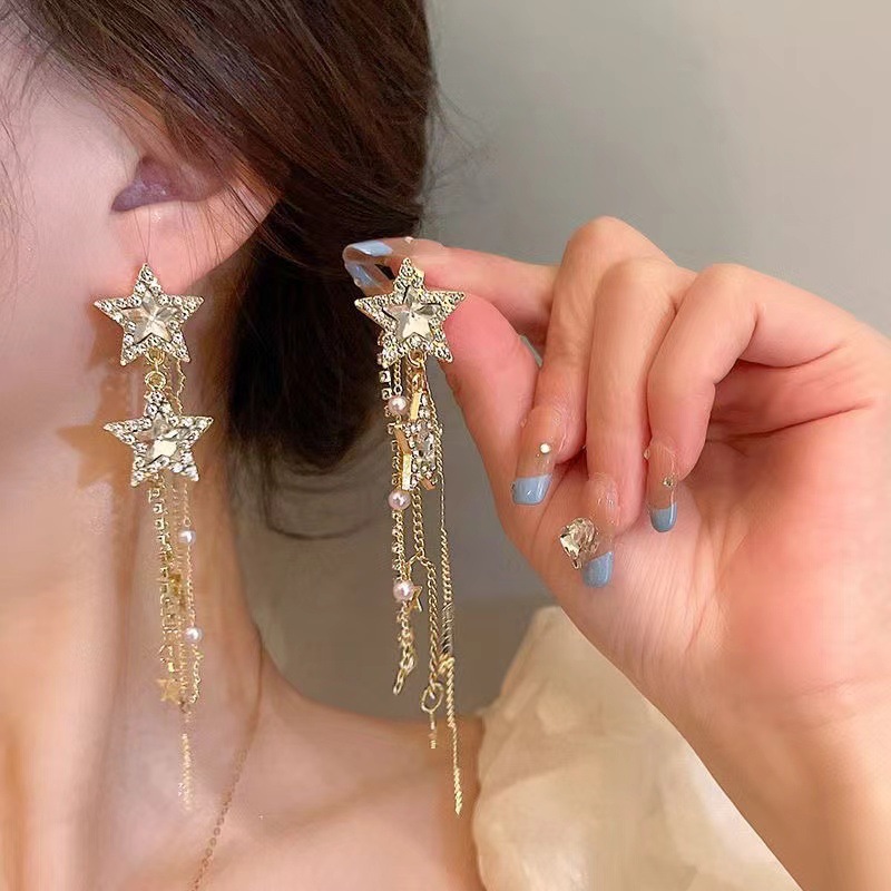Korean elegant fashionable earrings with tassels