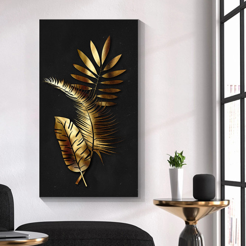 Golden Flowers Leaves Butterfly Home Decoration Painting Gold Foil Flower Living Room Porch Hanging Painting Unframed Painting Core Canvas Painting