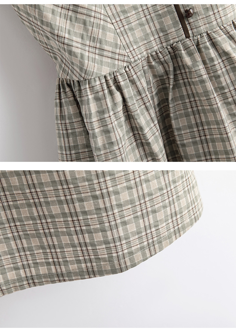 Đầm maxi nữ thắt eo họa tiết kẻ caro phong cách vintage — Màu ảnh chi tiết 18