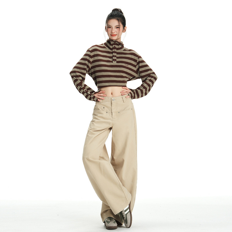 Childish Orange # Coffee-Colored Retro Deconstructed Wide-Leg Scimitar Jeans for Women, Loose Fit, Slimming, Flattering, Trendy, Versatile, Floor-Length Pants. Childish Orange # Coffee-Colored Retro Deconstructed Wide-Leg Scimitar Jeans for Women, Loose Fit, Slimming, Flattering, Trendy, Versatile, Floor-Length Pants.