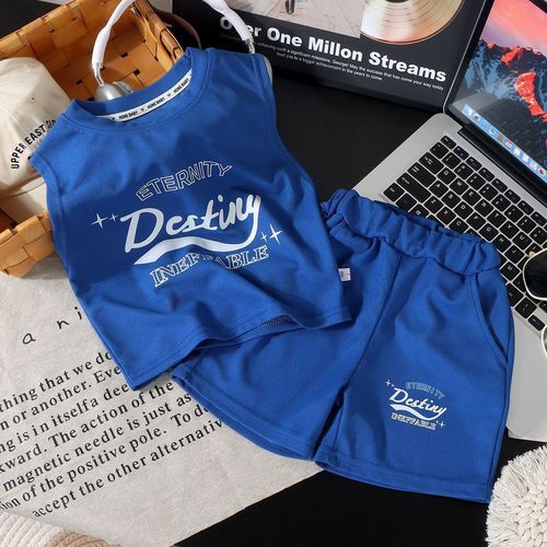 Children's Summer Boys Sports Set 2025 New No-Sleeve Shorts and Tank Top Two-Piece Set Thin Wide Shoulder Summer Fashion