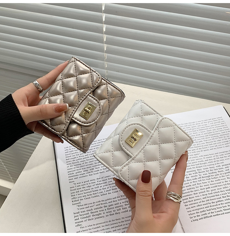 Short Money Clip Embroidered Thread Rhombic Wallet Korean Version Pu Coin Purse Fashion Card Bag Folding Bag display picture 21