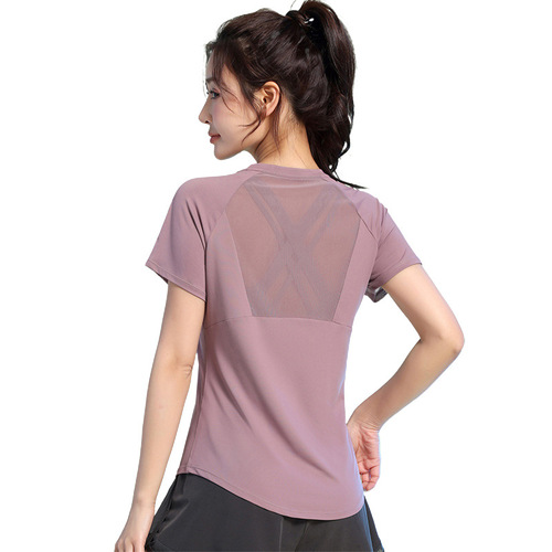 Summer Outdoor Leisure Running Exercise Loose Top Yoga Cover-up Lightweight Short Sleeve Quick Dry Professional Fitness Clothing for Women