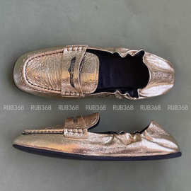 MIU软底芭蕾舞蹈裂纹平底便鞋蛋卷防滑瓢鞋豆豆乐福金色女式单鞋