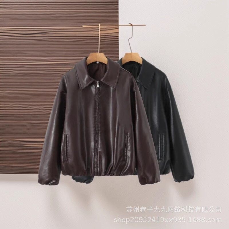Aliexpress Wholesale Autumn New European and American Style Fashion Versatile Faux Leather Lapel Pilot Jacket Coat