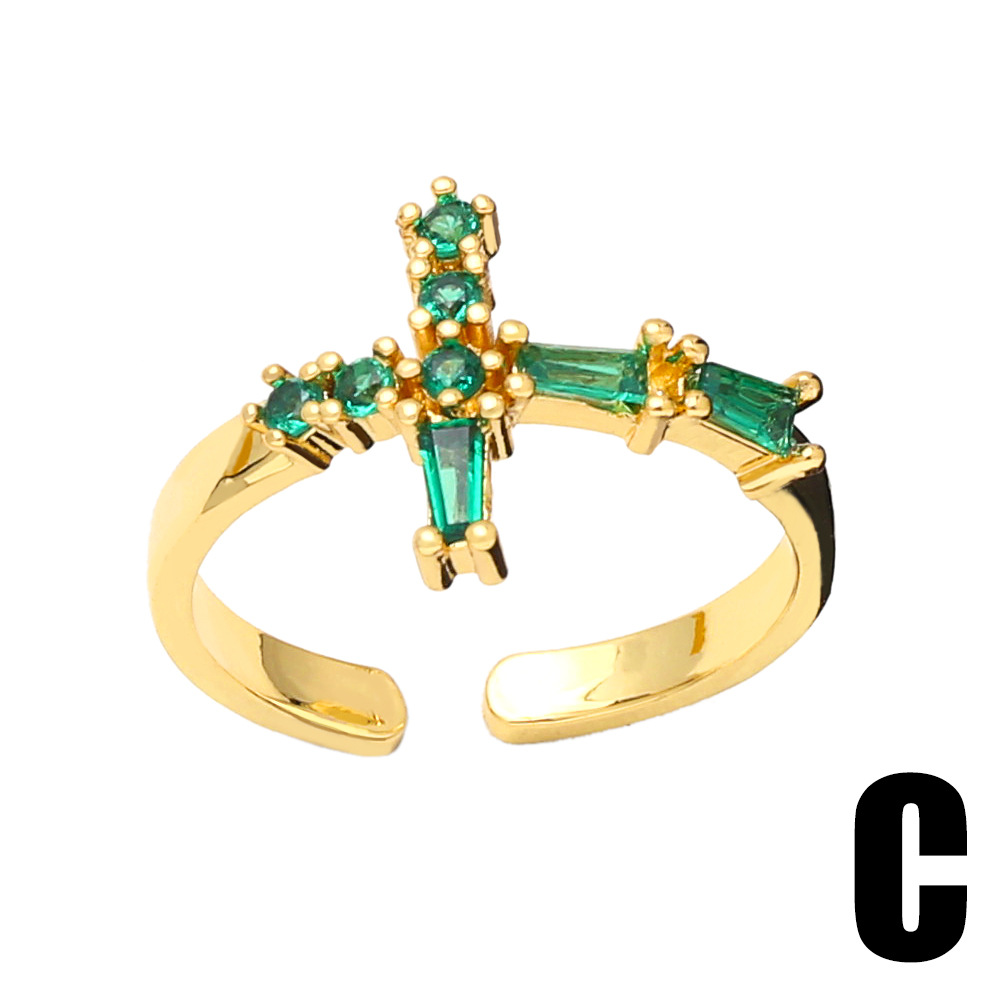 Fashion emerald malachite green zircon green diamond cross heart-shaped ring copper