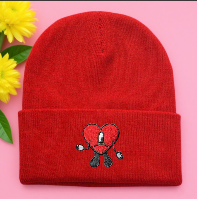 European and American Cross-Border Popular Singer Badbunny Autumn and Winter Embroidered Knitted Hat Pullover Warm Wool Cold Hat for Men and Women