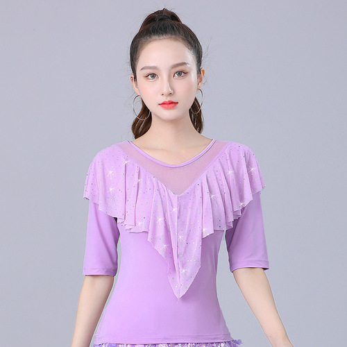 Latin dance clothing square dance clothing spring and summer new short-sleeved top performance clothing modern dance ballroom dance practice clothing for women