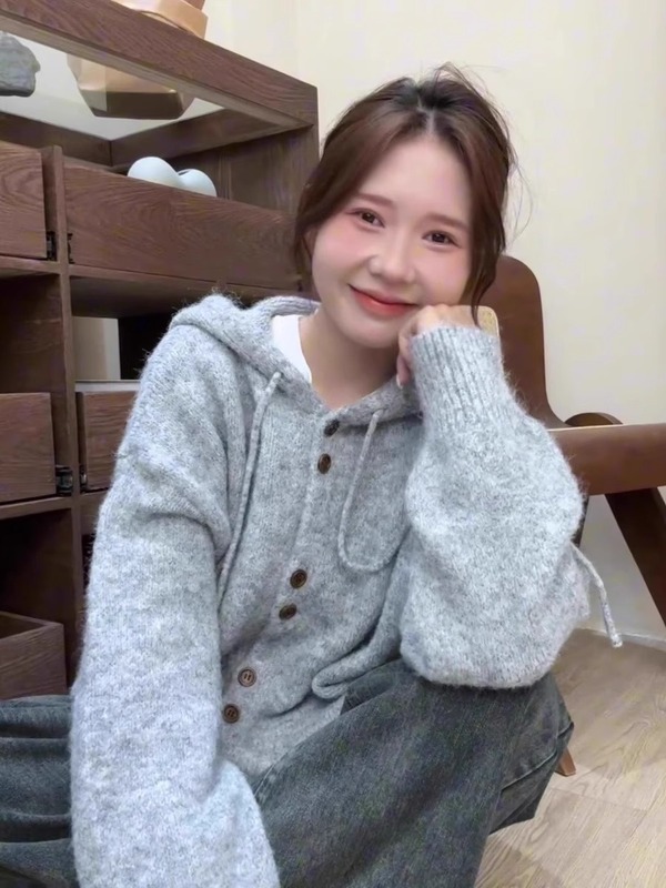 连帽毛衣开衫女秋冬季厚韩系穿搭宽松慵懒风软糯针织衫外套上衣|undefined