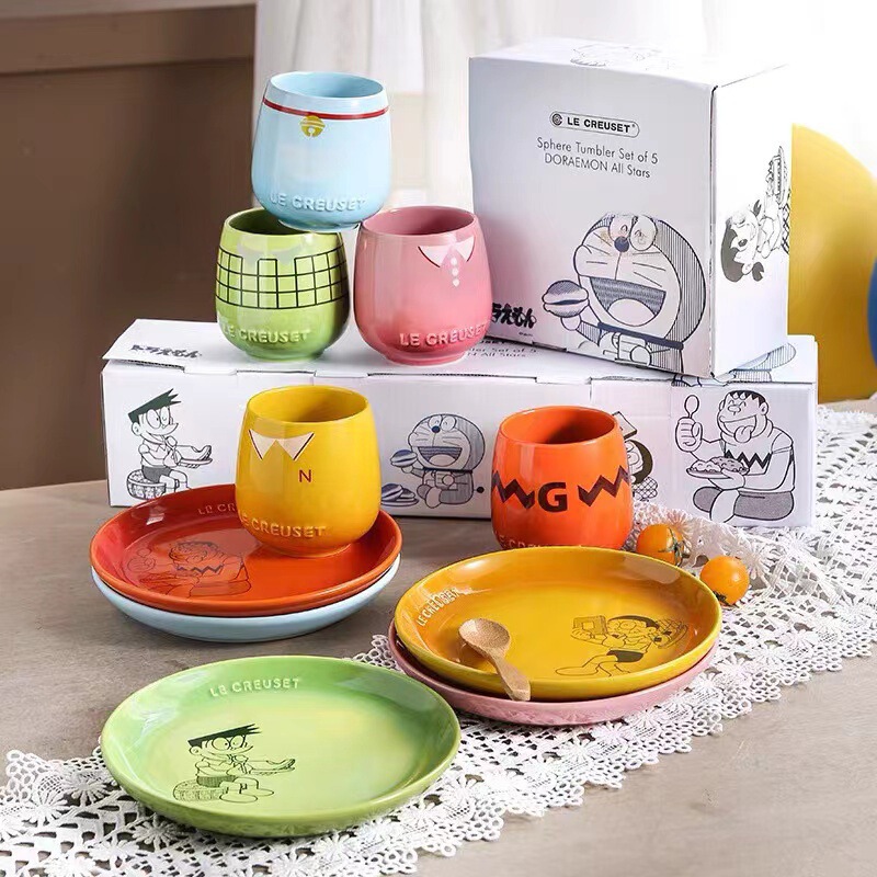 France's Cool Colorful Le Doraemon Collaboration Cup and Plate Set Household Water Cup Mug Gift Box