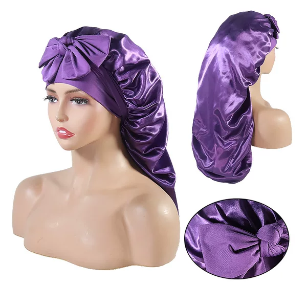 Xiyin Adjustable Satin Knotted Nightcap Simulated Silk Long Elastic Hairband Cap Beauty Hairdressing Pullover Hat