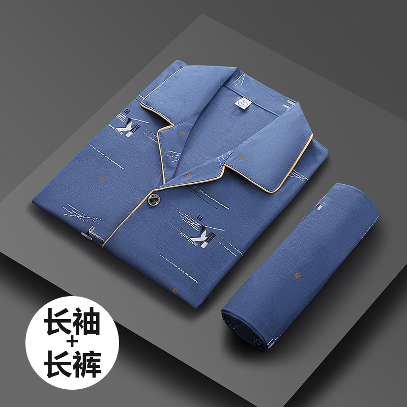 Primavera y otoño de los hombres 100% algodón pijamas juventud casual desgaste traje más tamaño manga larga se puede usar fuera