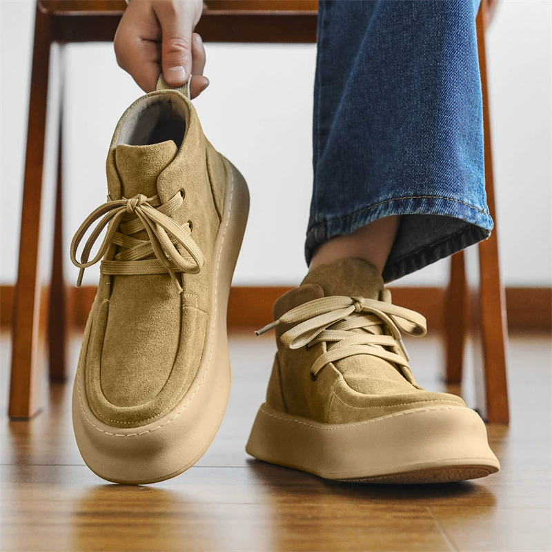 Осенне-зимние высокие туфли из воловьей кожи с защитой от бархата и толстой подошвой, мужские Ботинки Martin ручной работы на флисовой подкладке на шнуровке, рабочая одежда, повседневная обувь