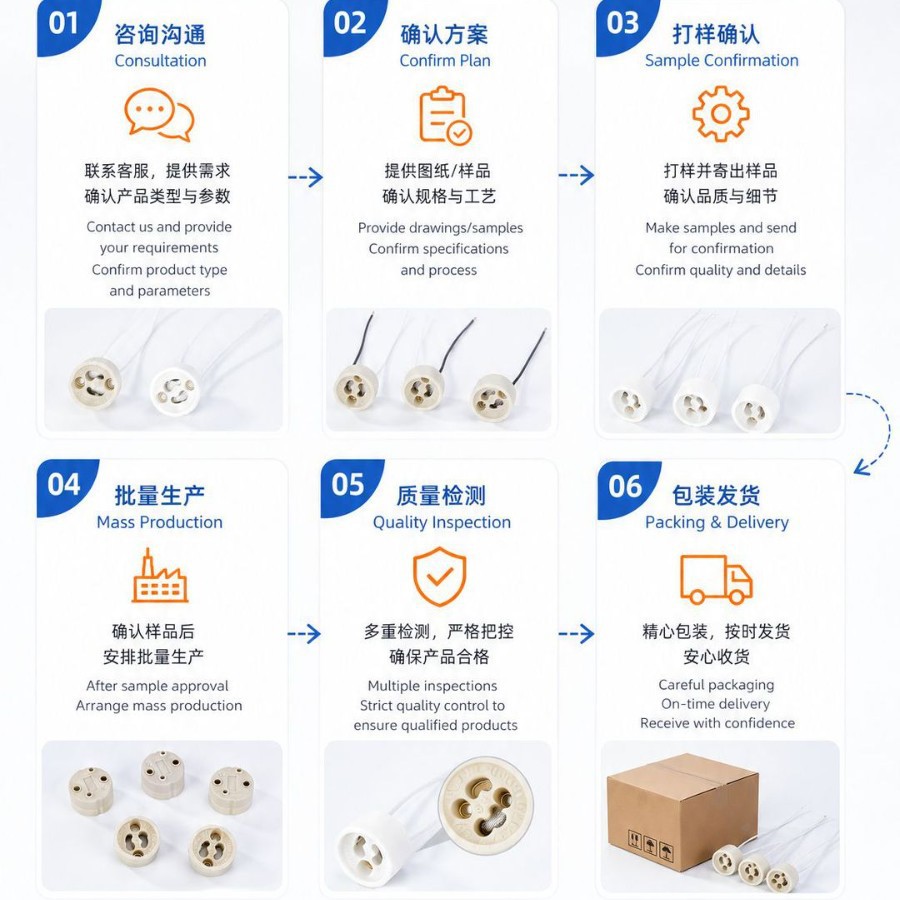 厂家供应GU10陶瓷灯头硅胶线老化陶瓷灯头灯座灯具配件