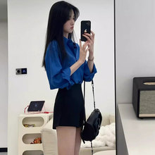 2025春装新款克莱因蓝色衬衫外套女夏季防晒衬衣法式气质宽松上衣