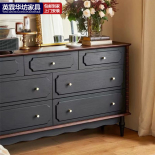 French Retro Style Cupboard Bedroom Household Solid Wood Storage Cabinet High-End Bedside Storage Cabinet High-Value Internet Celebrity Cabinet