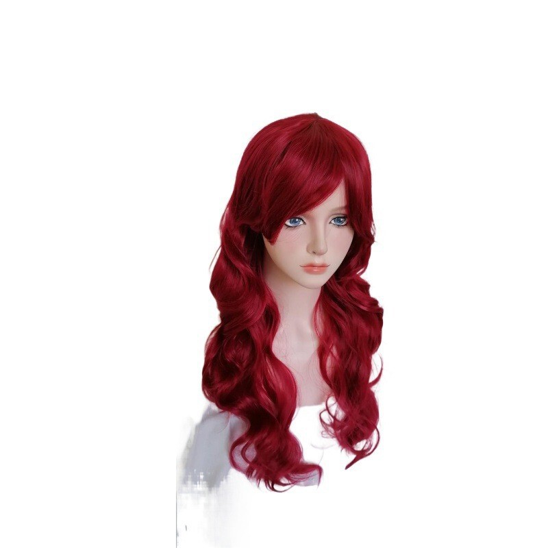 The Little Mermaid Ariel Wine Red Long Curly Hair Wig Cos Anime Wig
