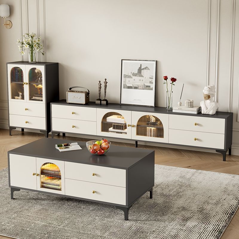 French Light Luxury Tv Cabinet Simple Modern Floor-Standing Integrated Living Room Home Cream Style Coffee Table Combination Tv Cabinet