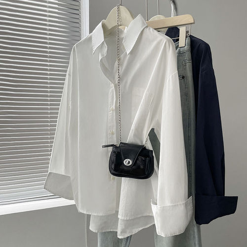 Cotton blue shirt jacket for women 2025 spring and autumn design niche shirt casual loose layered long-sleeved top