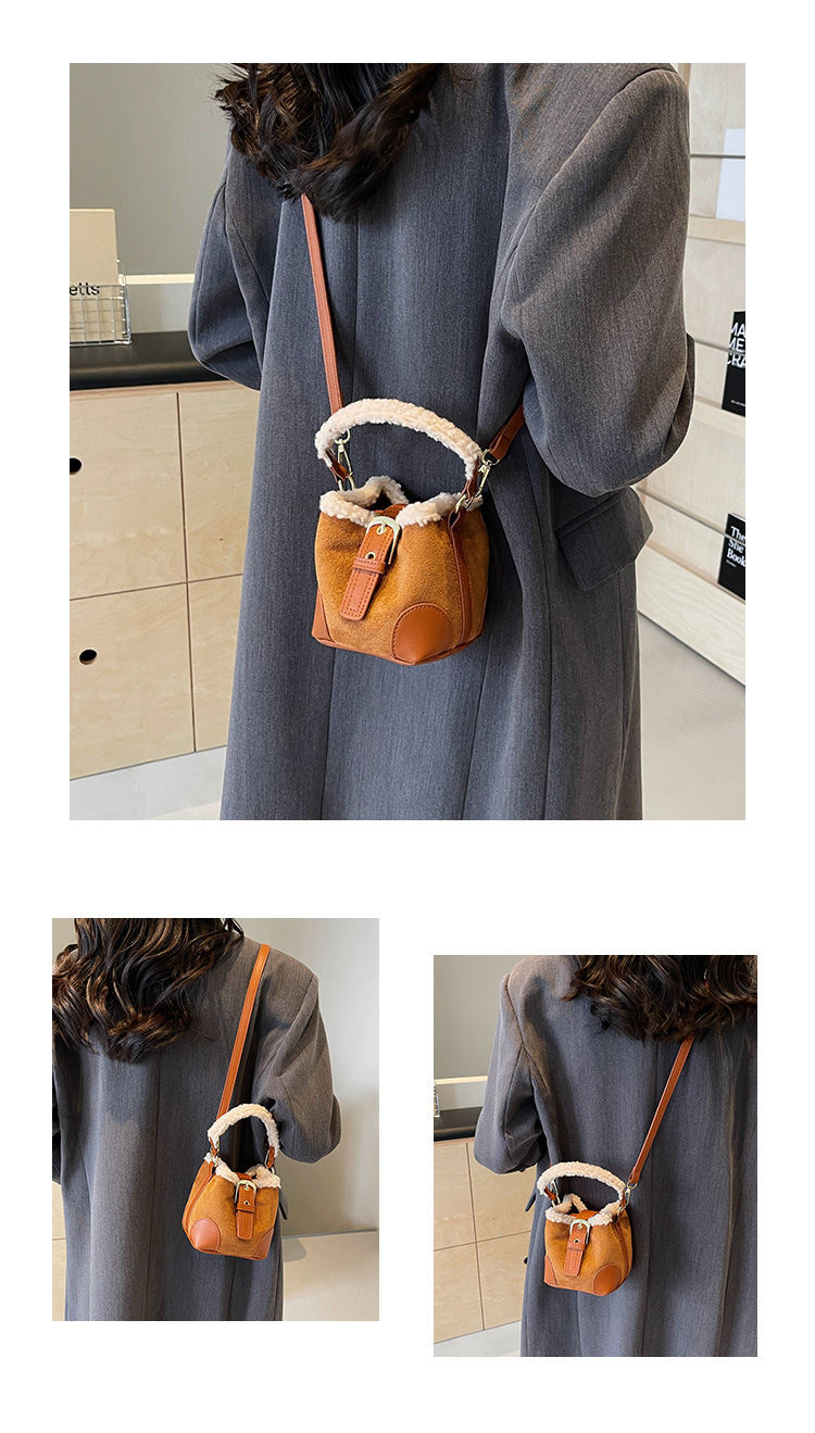 Lambskin mini bucket bag, Maillard suede retro handbag, 2024 new style, single-shoulder crossbody handbag undefined