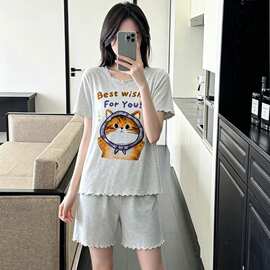 莫代尔夏季新款睡衣女短袖短裤休闲甜美风卡通可爱薄款家居服套装