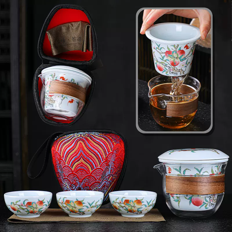 露营旅行茶具一壶三杯羊脂玉快客杯户外便携套装玻璃公道杯泡茶壶